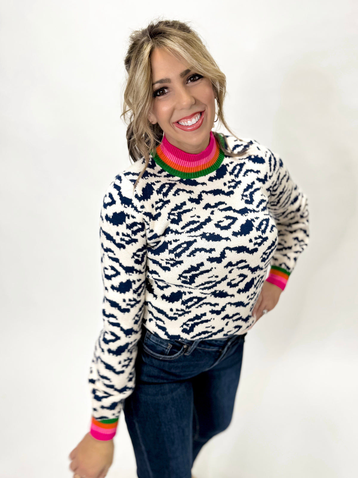 Wild Spirit Color Block Cheetah Sweater