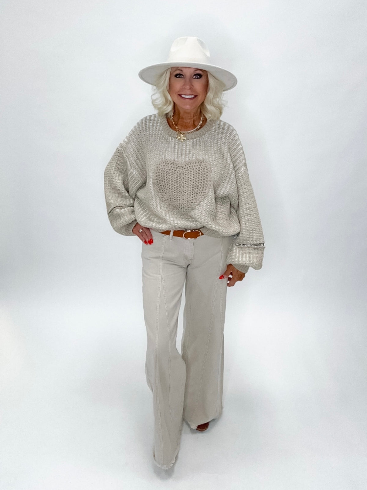 Season To Harvest Heart Sweater Tan