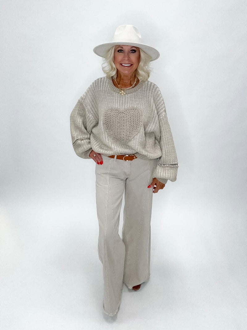 Season To Harvest Heart Sweater Tan