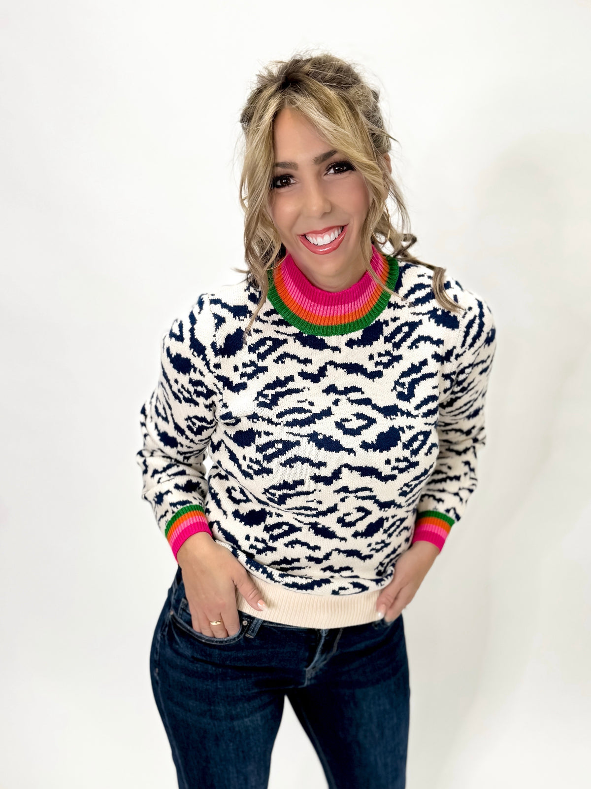 Wild Spirit Color Block Cheetah Sweater