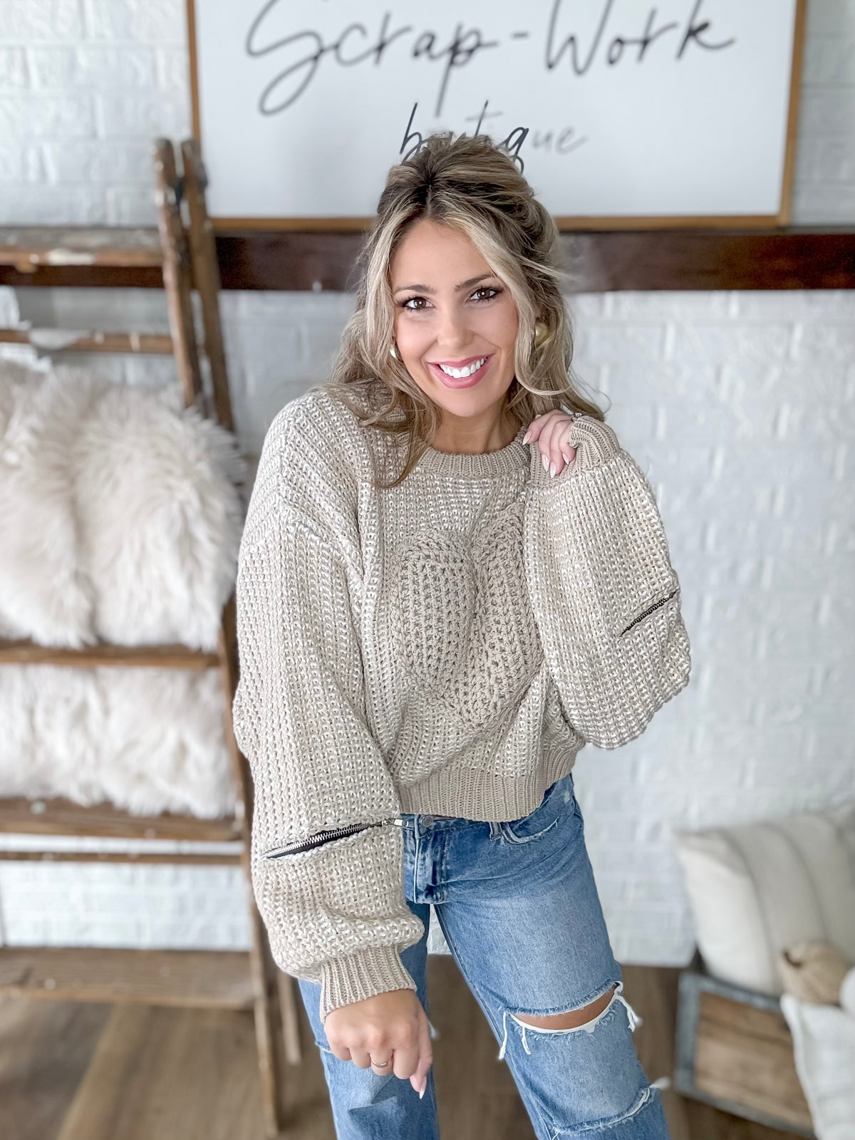 Season To Harvest Heart Sweater Tan