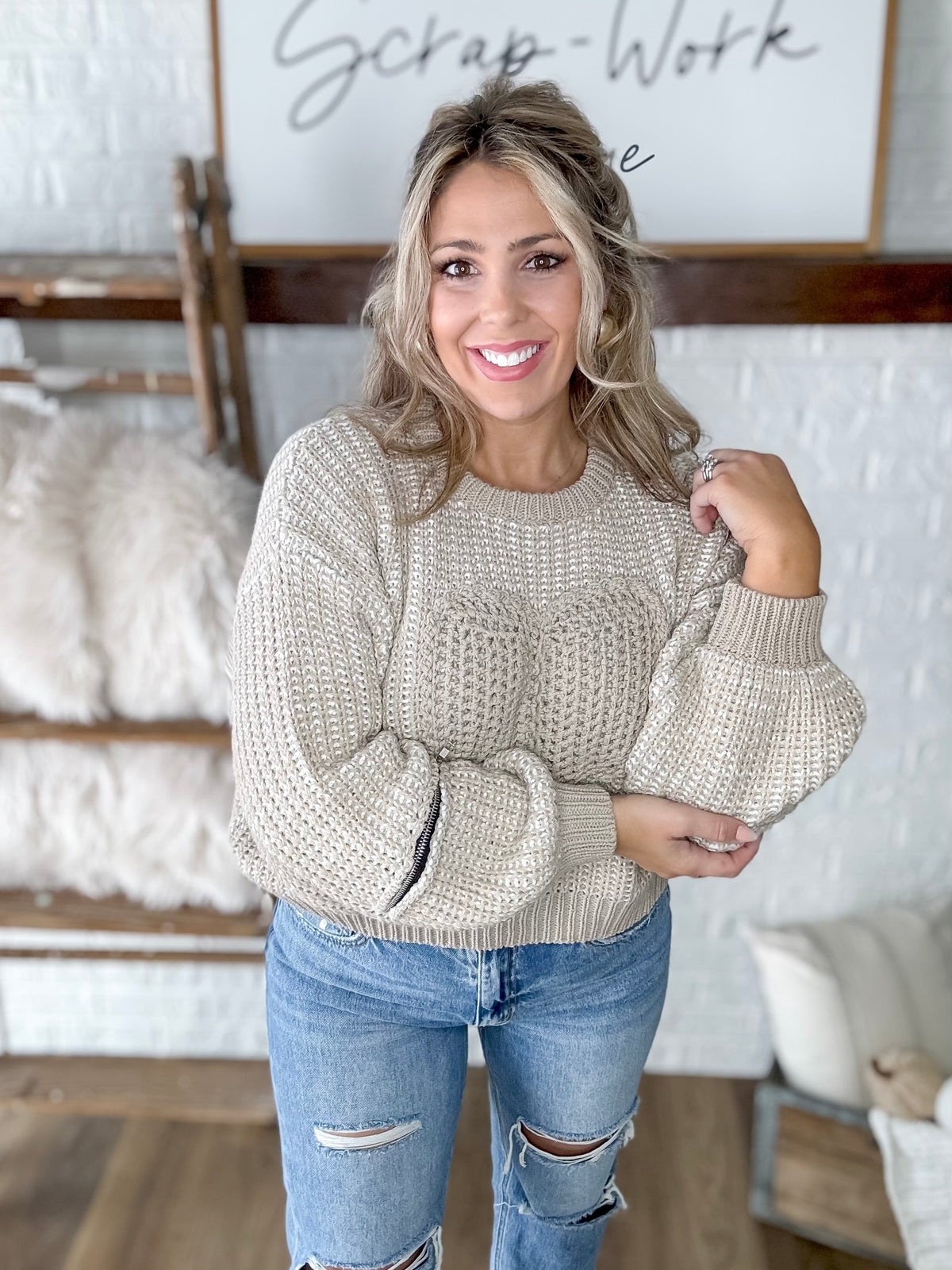 Season To Harvest Heart Sweater Tan