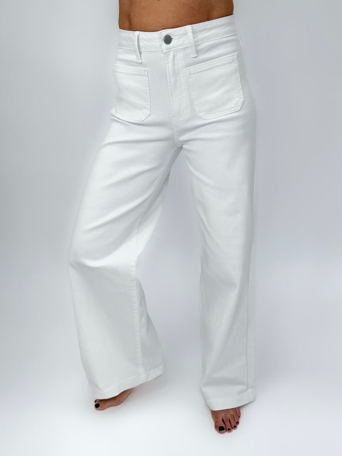 JBD Patch Pocket Wide Leg Jeans- White