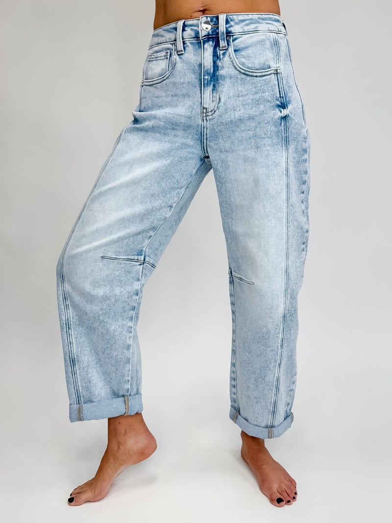 Risen High-Rise Boyfriend Cuffed Barrel Jeans