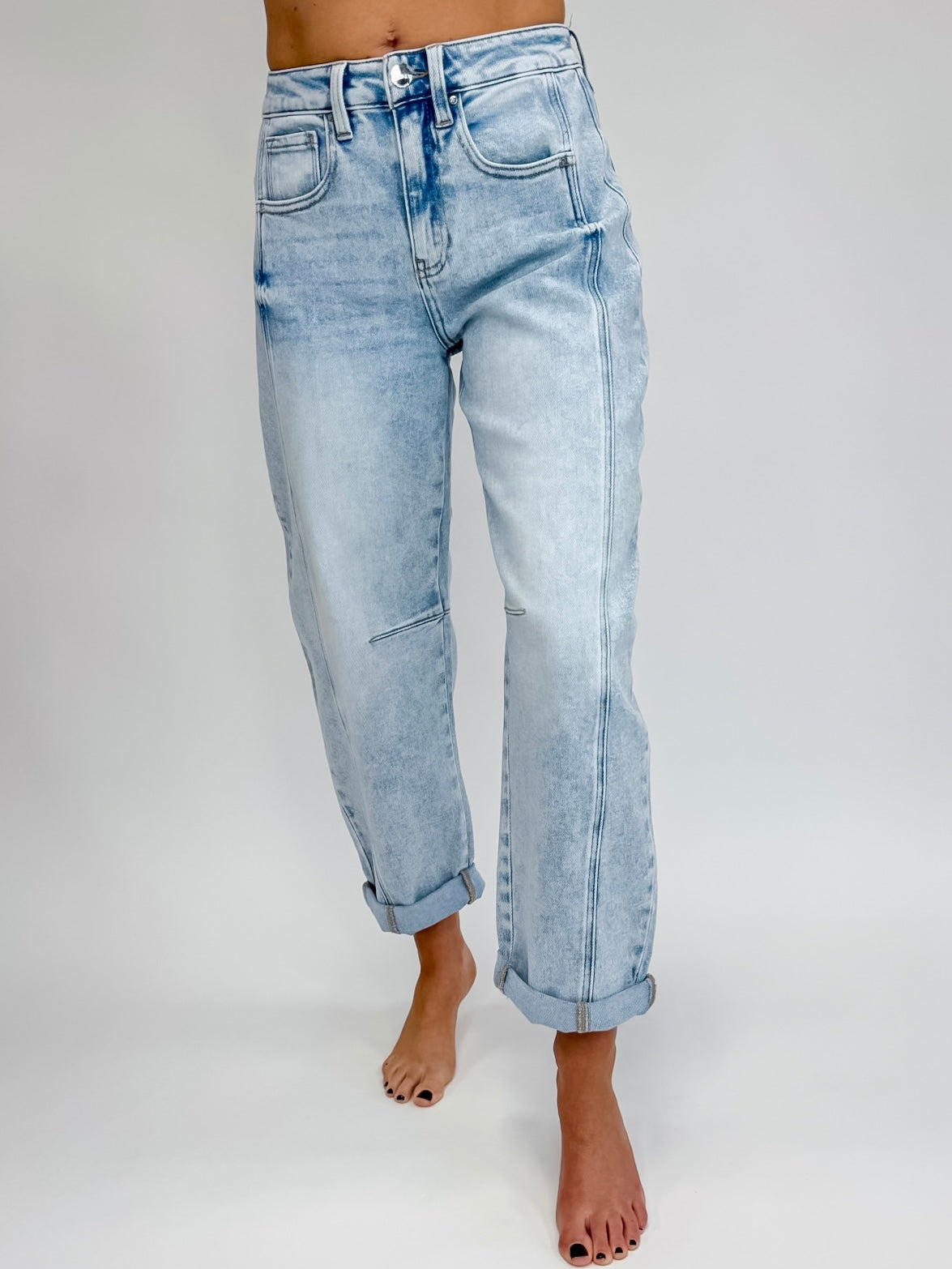 Risen High-Rise Boyfriend Cuffed Barrel Jeans