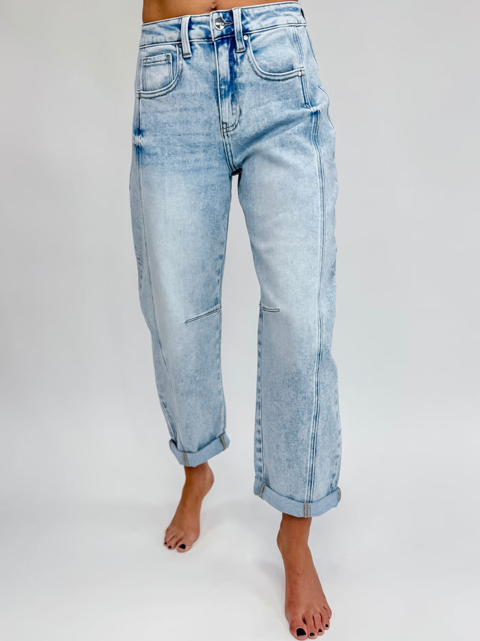 Risen High-Rise Boyfriend Cuffed Barrel Jeans