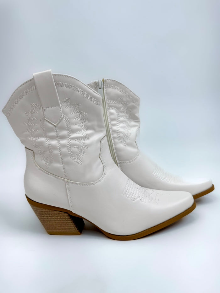 Saddle Stitch Ankle Boot- White