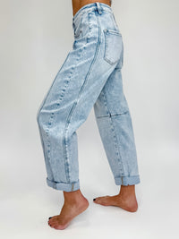 Risen High-Rise Boyfriend Cuffed Barrel Jeans