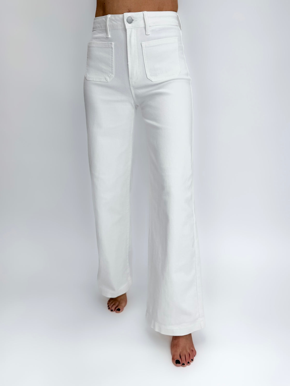 JBD Patch Pocket Wide Leg Jeans- White