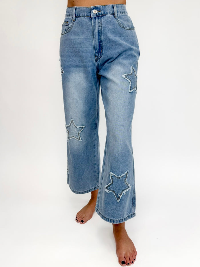 Light Wash Star Patchwork Denim Jeans