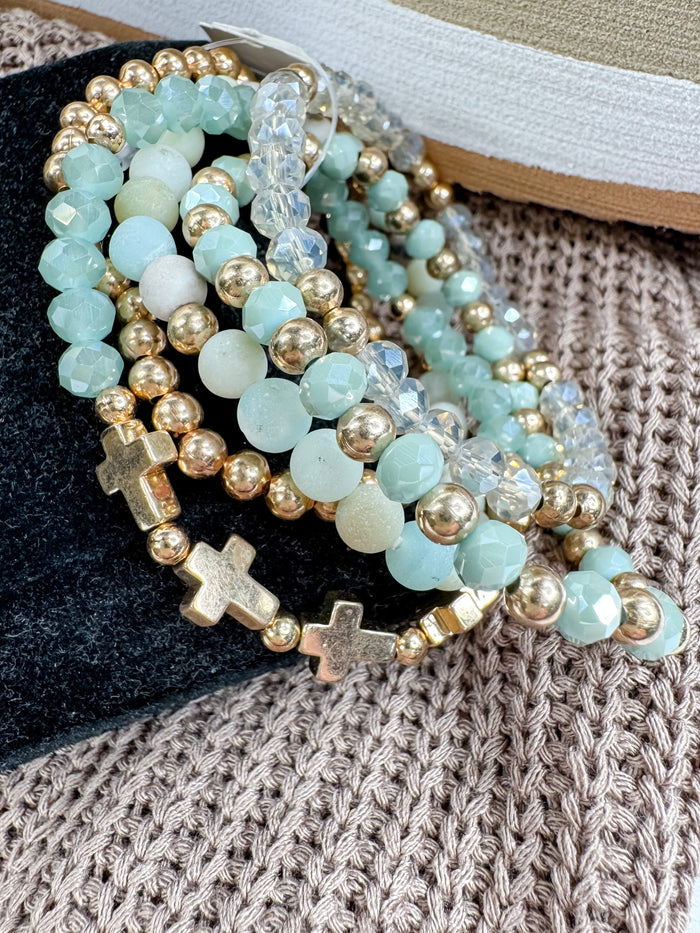 Aqua Cross Charm Bracelet