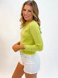 Game Day Checkered Sweater Chartreuse & Olive