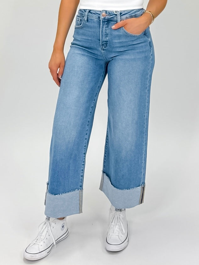 Risen High Rise Crop Wide Cuff Jeans