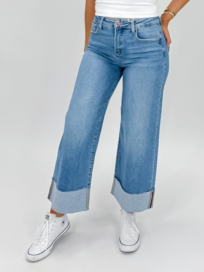 Risen High Rise Crop Wide Cuff Jeans