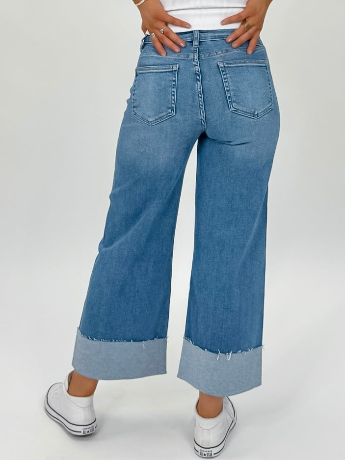 Risen High Rise Crop Wide Cuff Jeans