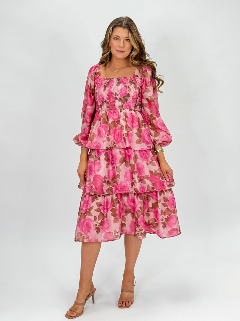 Blush Meadows Ruffle Midi Dress