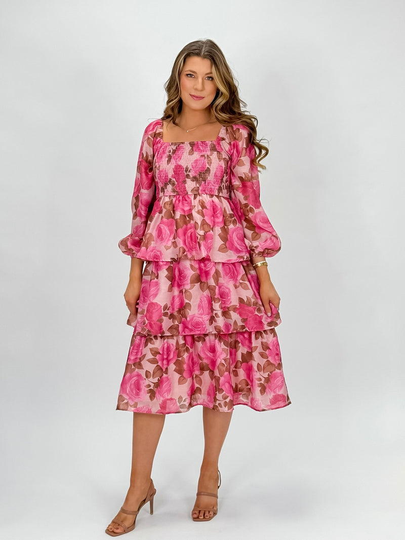 Blush Meadows Ruffle Midi Dress