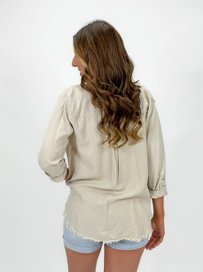 Sunwashed Frayed Button-Down Blouse