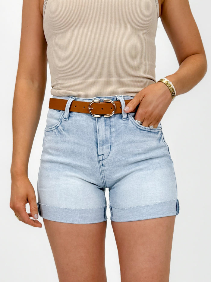 Risen Light Wash Cuffed Denim Shorts