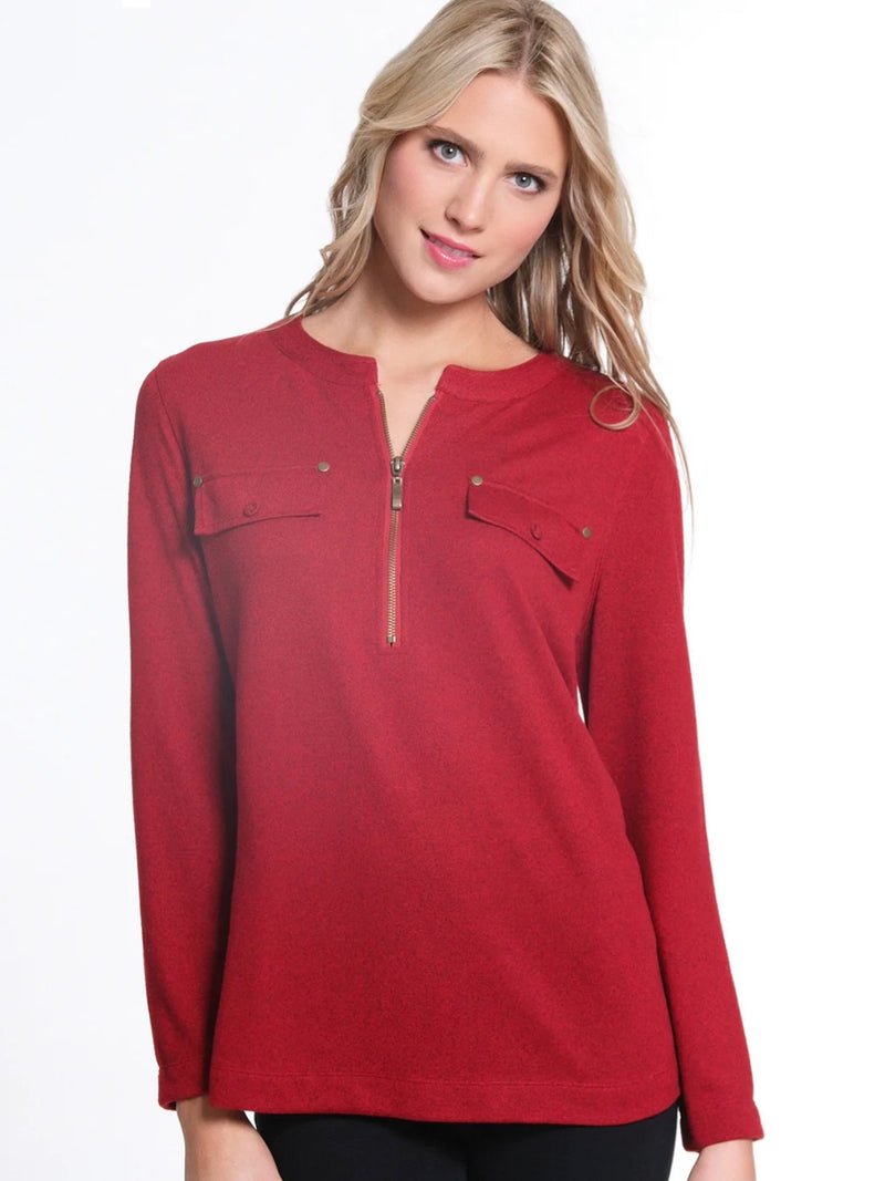 Modern Ease Zip-Front Top- Red