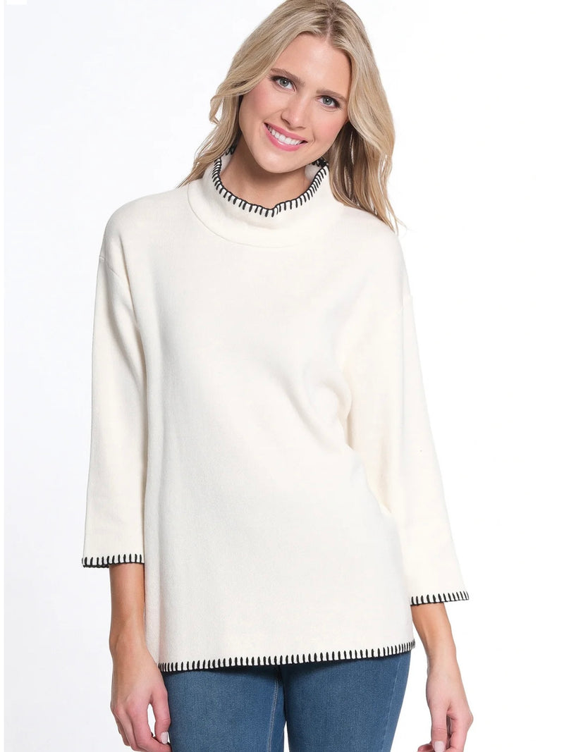 Winter White Drop Shoulder Mock Neck Sweater