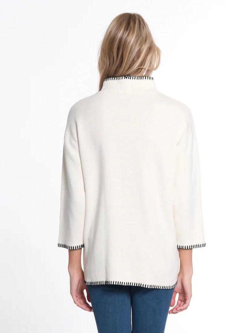 Winter White Drop Shoulder Mock Neck Sweater