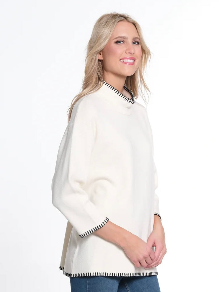 Winter White Drop Shoulder Mock Neck Sweater