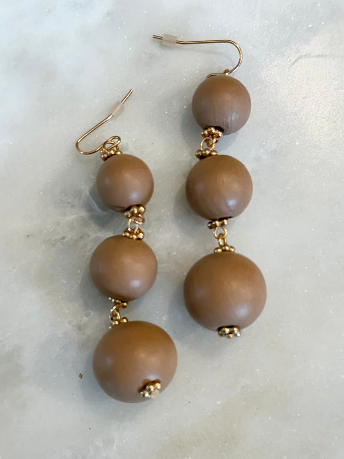 Wooden Tiered Drop Earrings