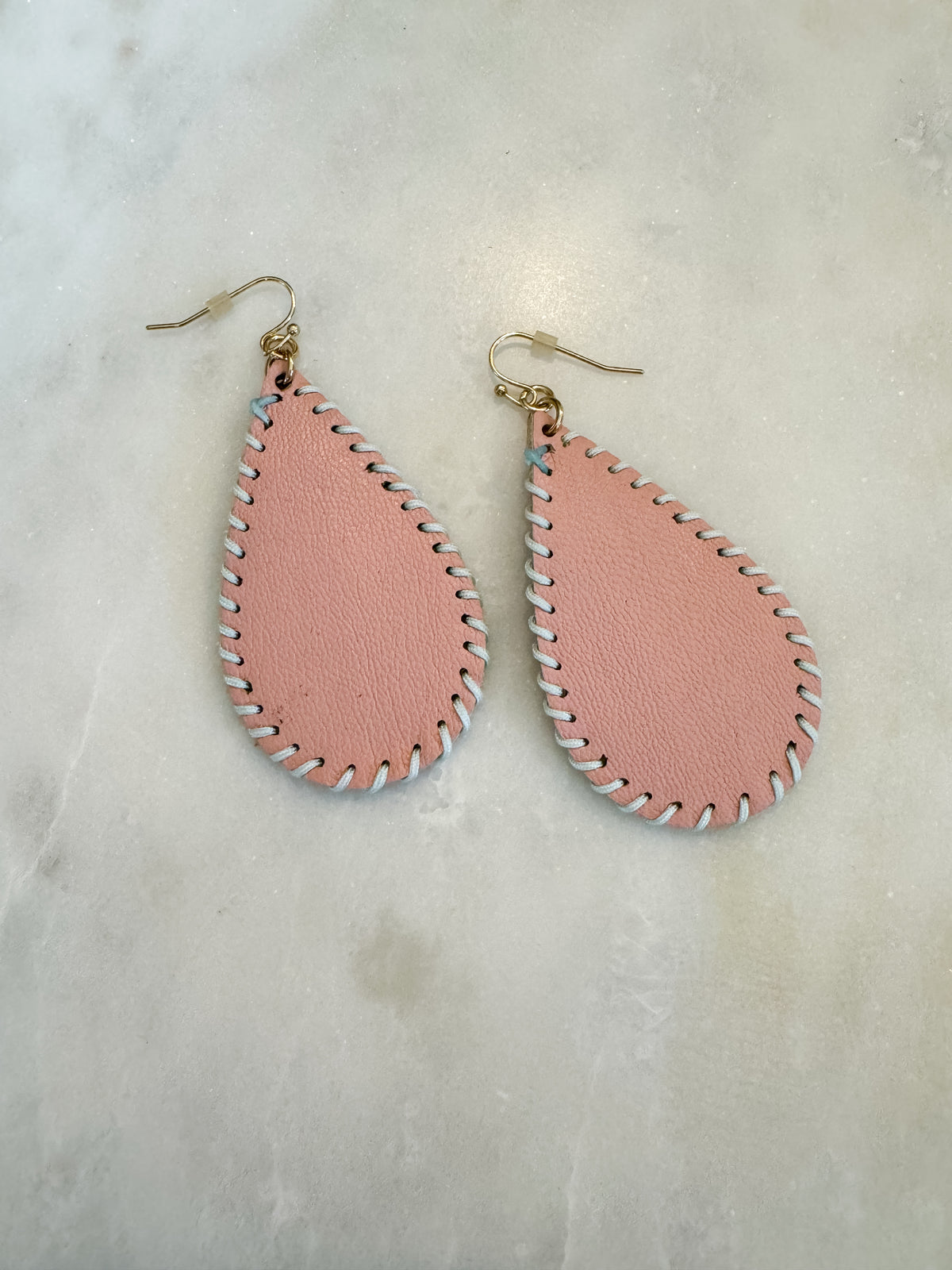 Pink Leather Teardrop Earrings