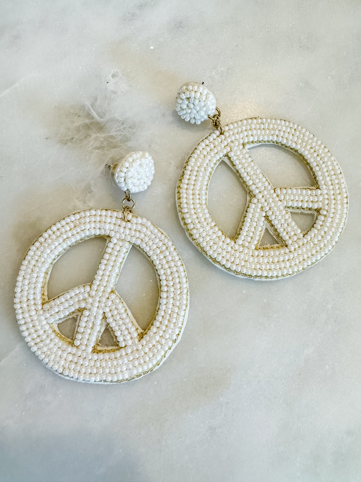 White Peace Sign Earrings