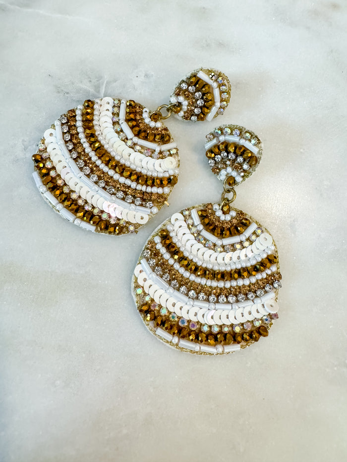 Gold Silver and White Treasure Beaded Earrings