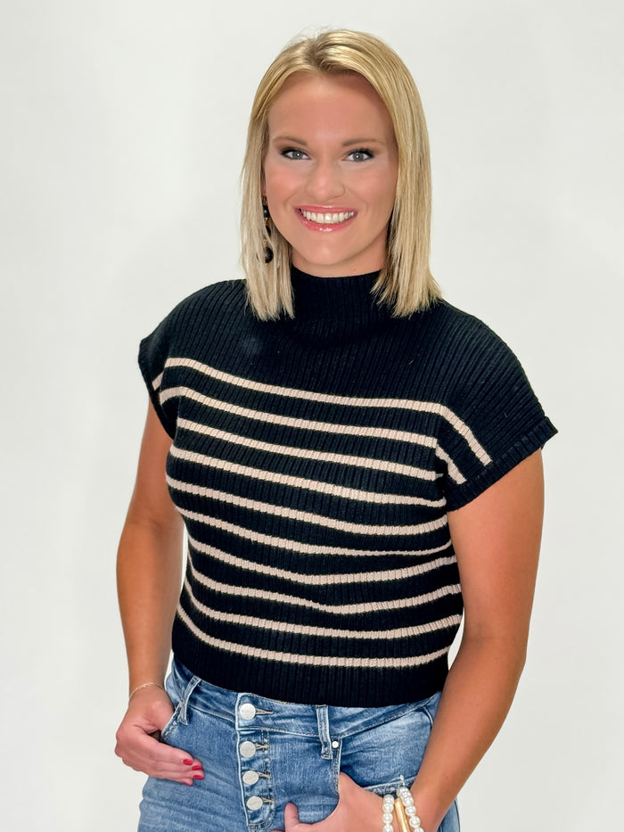 Striped Black Mock Neck Sweater