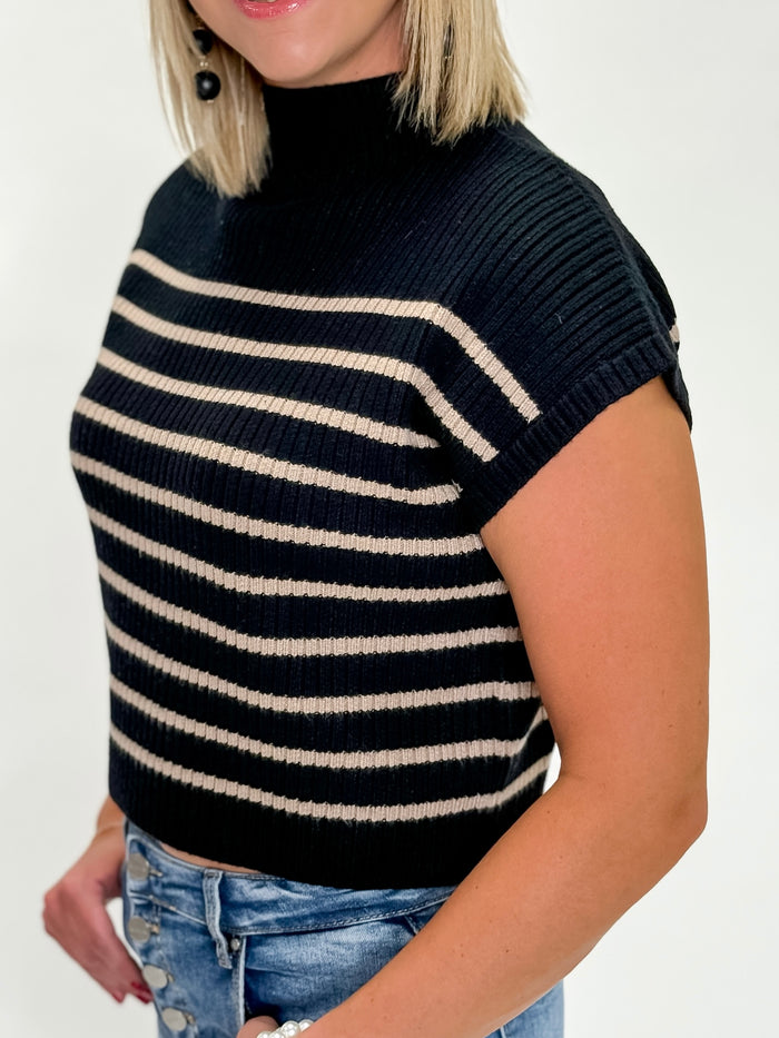 Striped Black Mock Neck Sweater