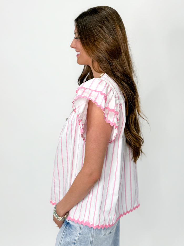 Sugar Stripe Ruffle Sleeve Top