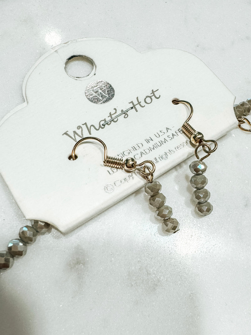 What’s Hot Taupe Beaded Earrings & Necklace