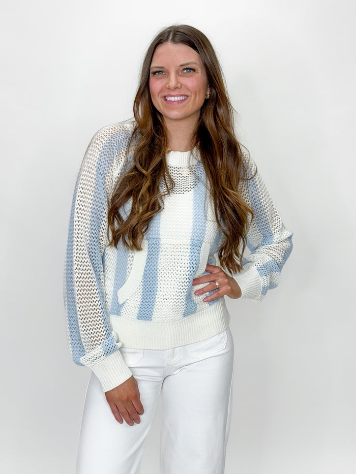 Cornflower Mesh Weave Sweater