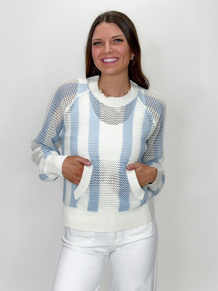 Cornflower Mesh Weave Sweater