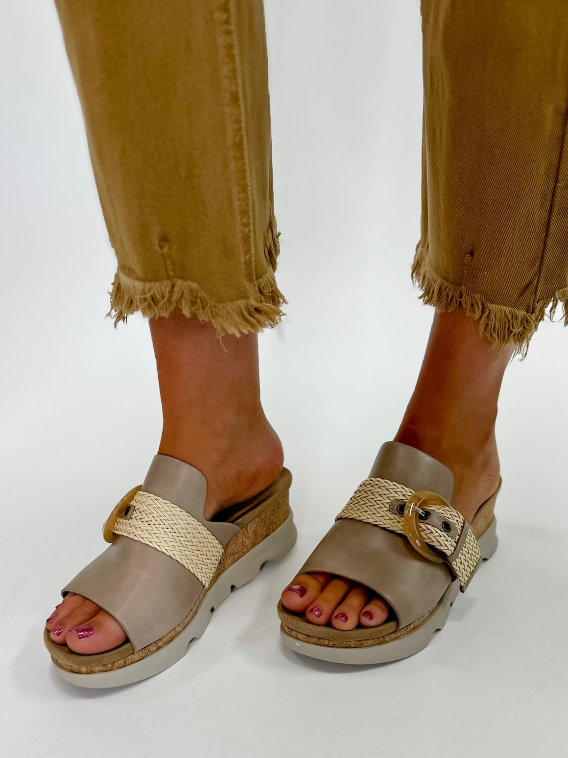 Pierre Dumas Buckle Wedge Sandals