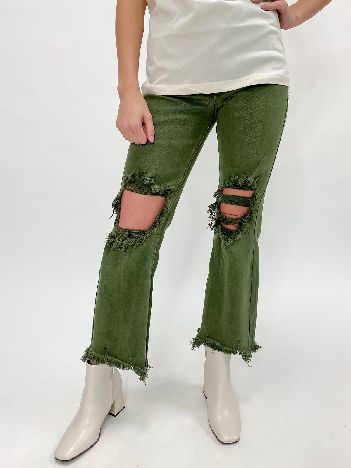 Risen Dark Moss Open Knee Jeans