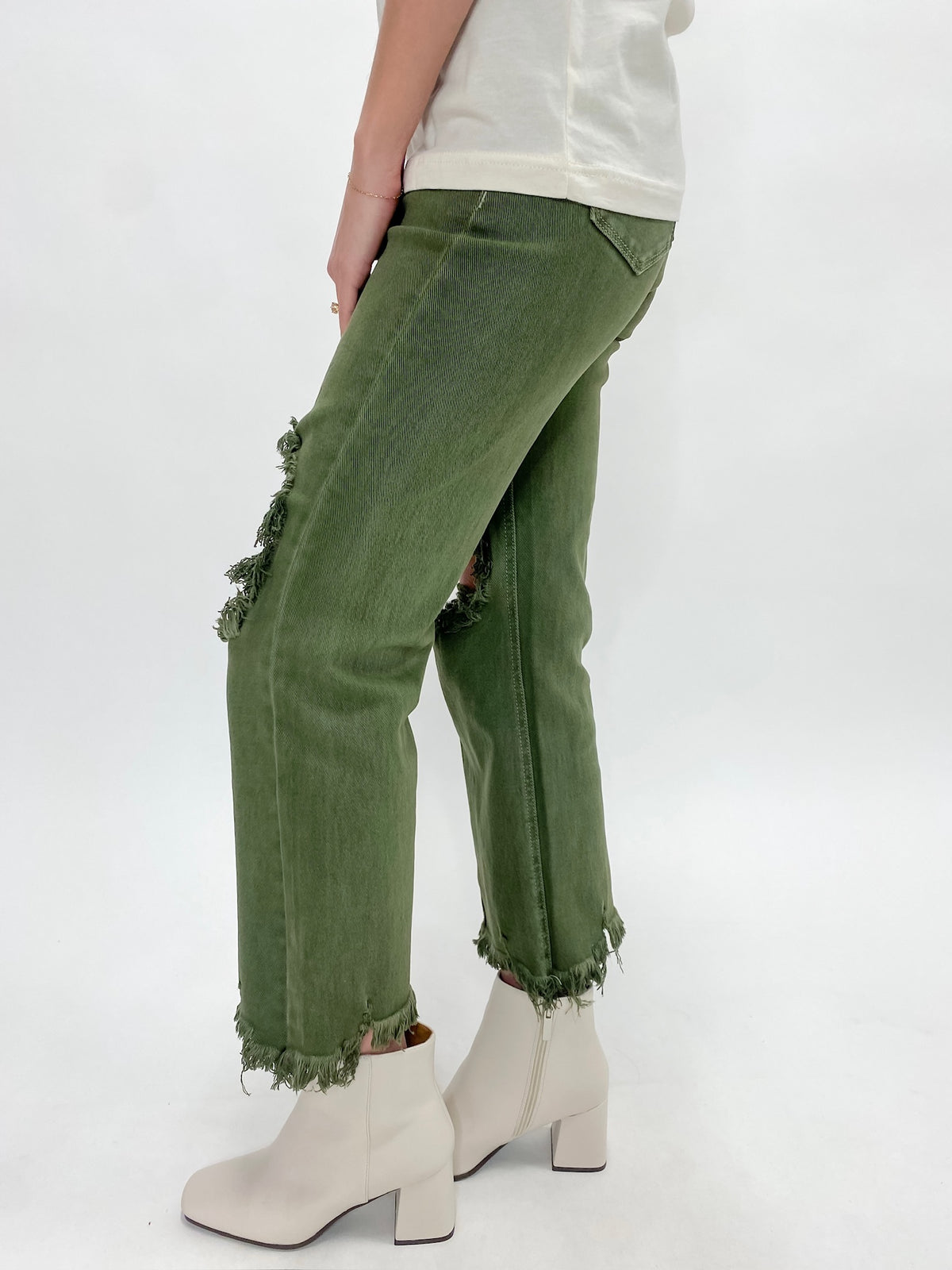 Risen Dark Moss Open Knee Jeans