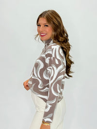 Cream & Grey Swirl Turtleneck Sweater