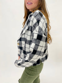 Black and White Plaid Single Button Jacket