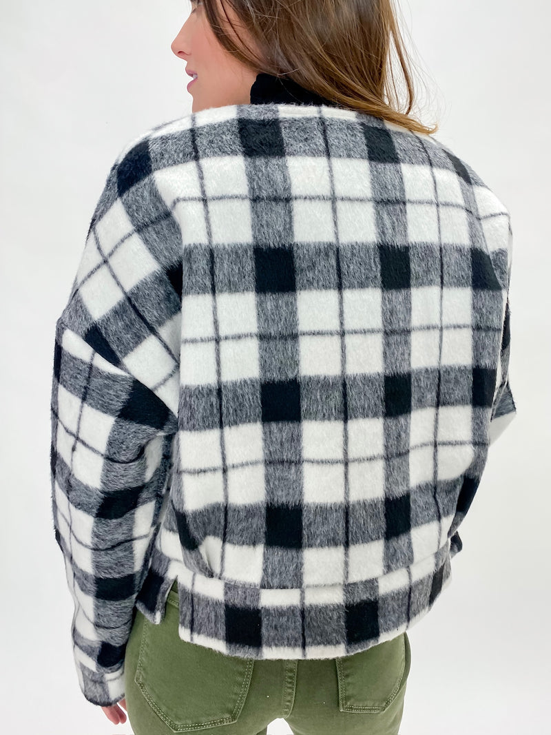 Black and White Plaid Single Button Jacket