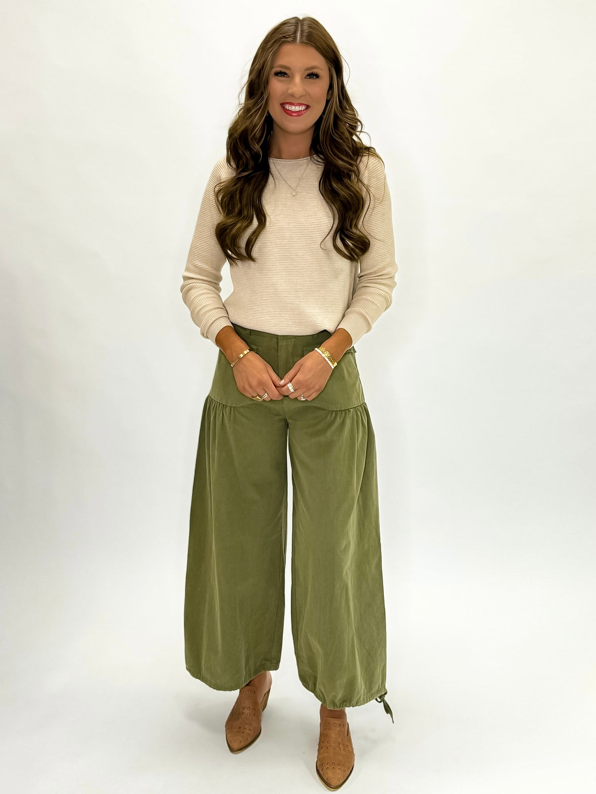 Aurora Sky Wide Leg Pants - Olive