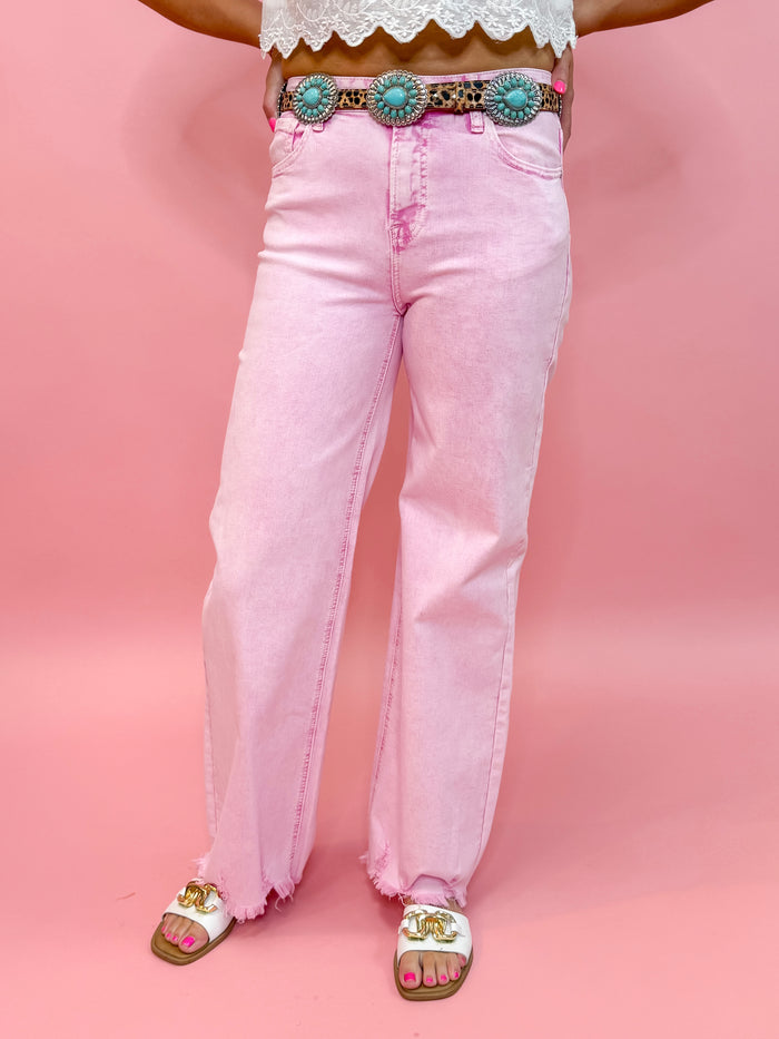 Pink Horizon Acid Wash Wide Leg Jeans