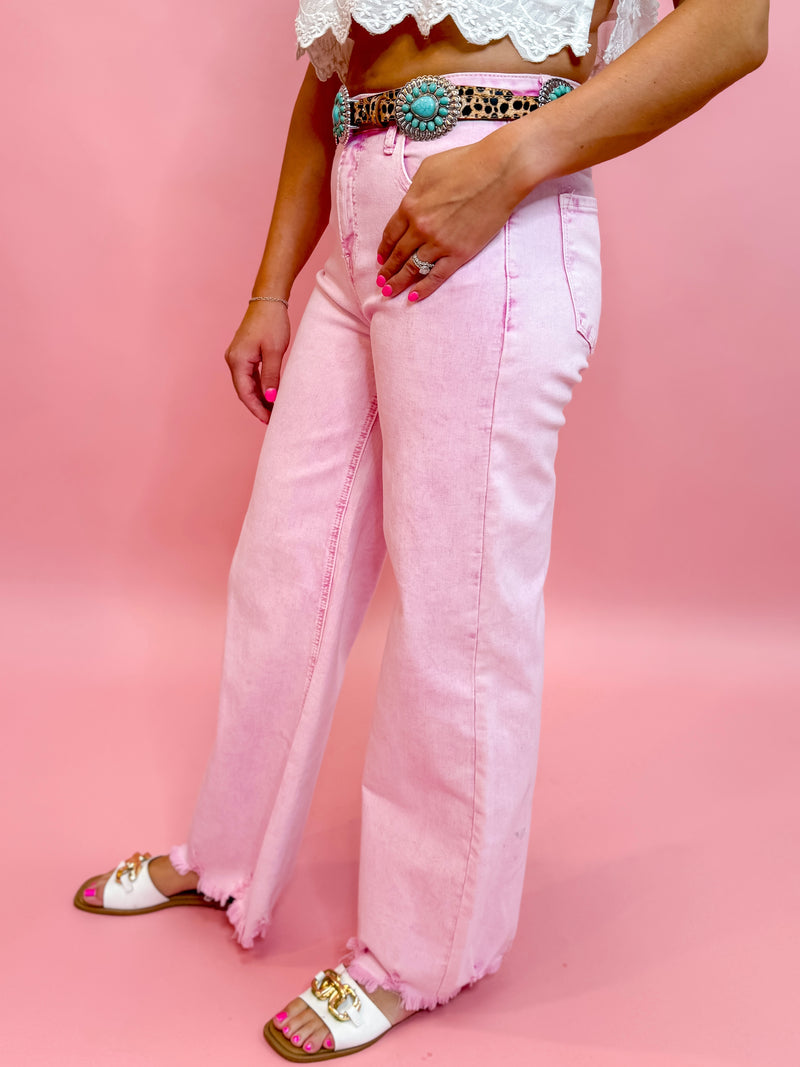 Pink Horizon Acid Wash Wide Leg Jeans