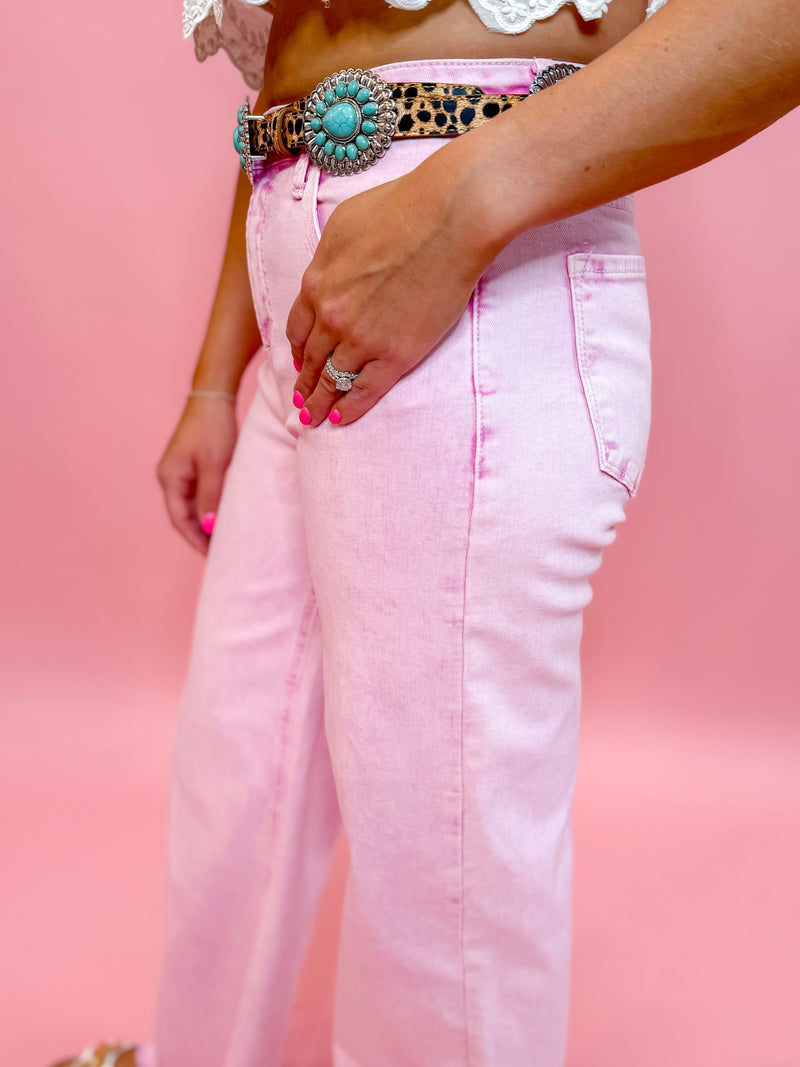 Pink Horizon Acid Wash Wide Leg Jeans