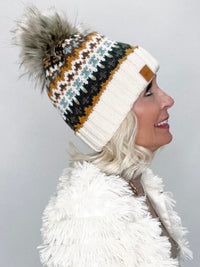 Pattern Knit Holiday Faux Fur Beanie