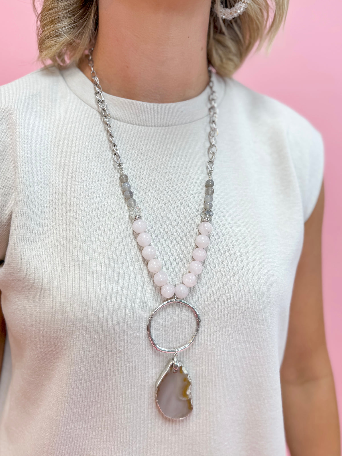 Lost & Found Geode Necklace Pink