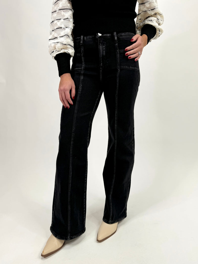 Risen Mid-Rise Wide Leg Jeans With Front Patch Pocket